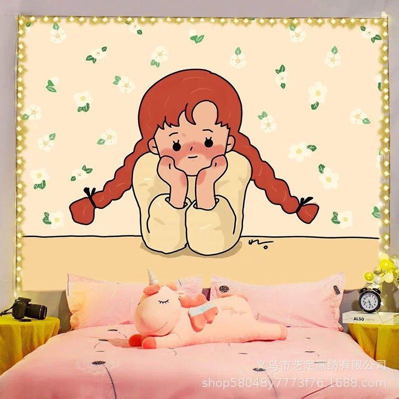 Tranh Vải treo tường Decor trang trí phòng hình Anime, cô gái mộng mer (150x130cm, TẶNG móc treo