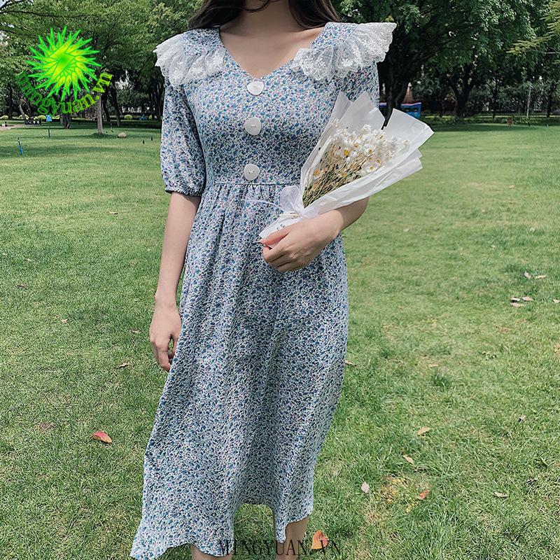 Đầm Hoa Tay Ngắn Xinh Xắn Dành Cho Nữ