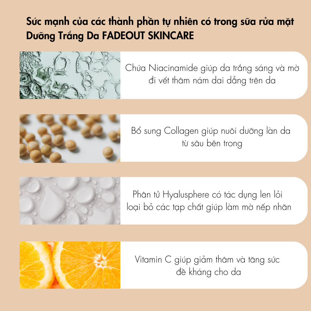 Sữa Rửa Mặt Dưỡng Trắng Da FADEOUT | Trắng Sáng - Mờ Nếp Nhăn - Bổ Sung Collagen