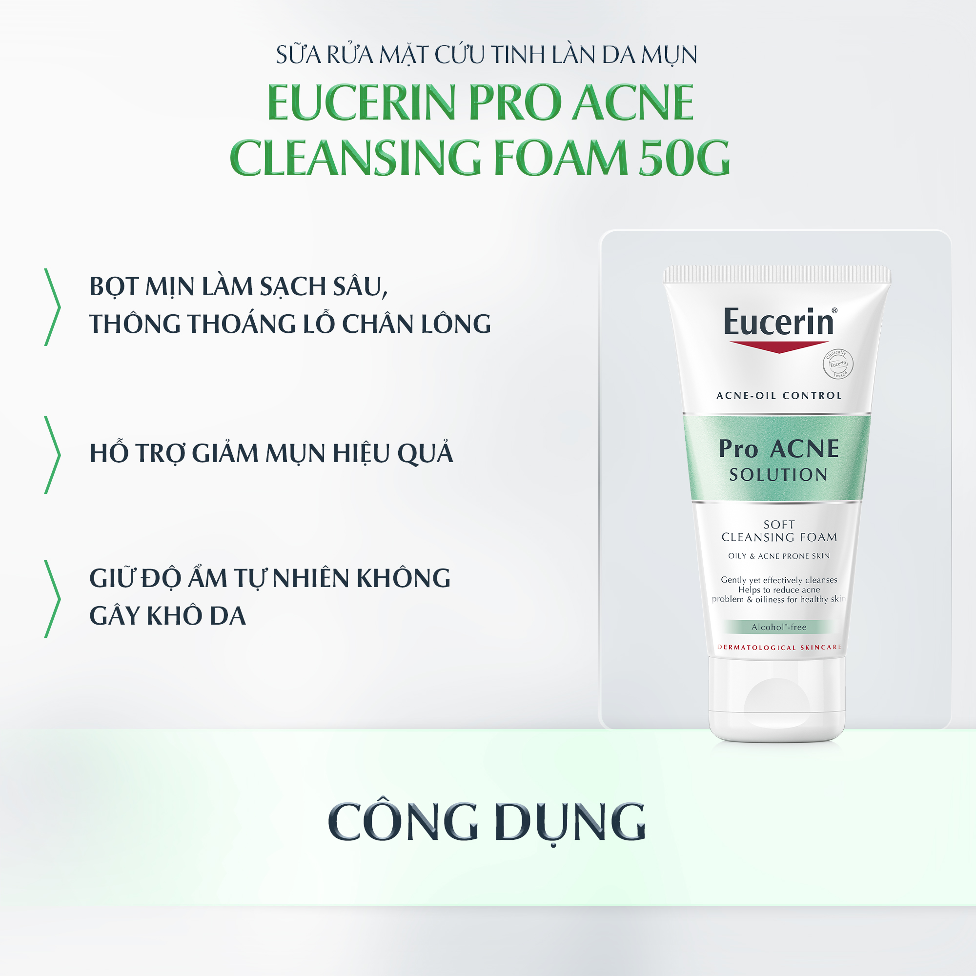Sữa rửa mặt cứu tinh làn da mụn Eucerin Pro Acne Cleansing Foam 50g