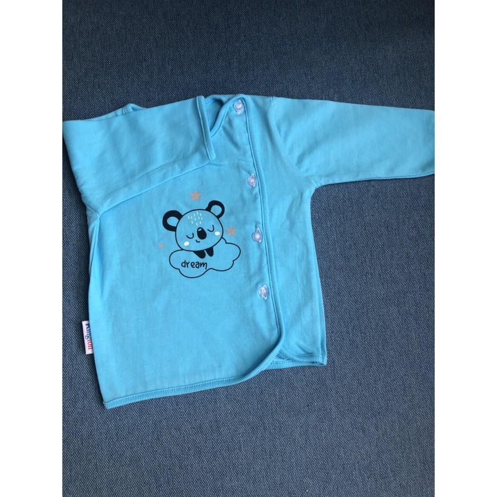Áo sơ sinh cotton tay dài màu cài vai , quần áo trẻ em chất lượng