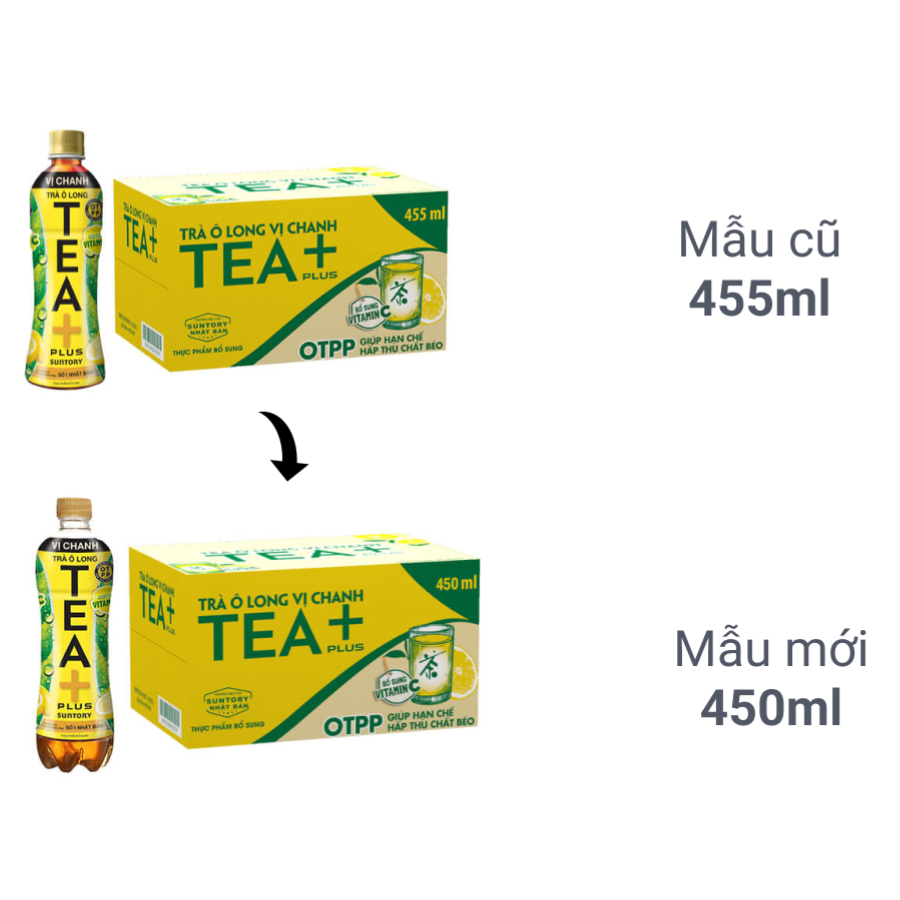 Thùng 24 Chai Trà Ô long Vị Chanh Tea+ (450ml/Chai)