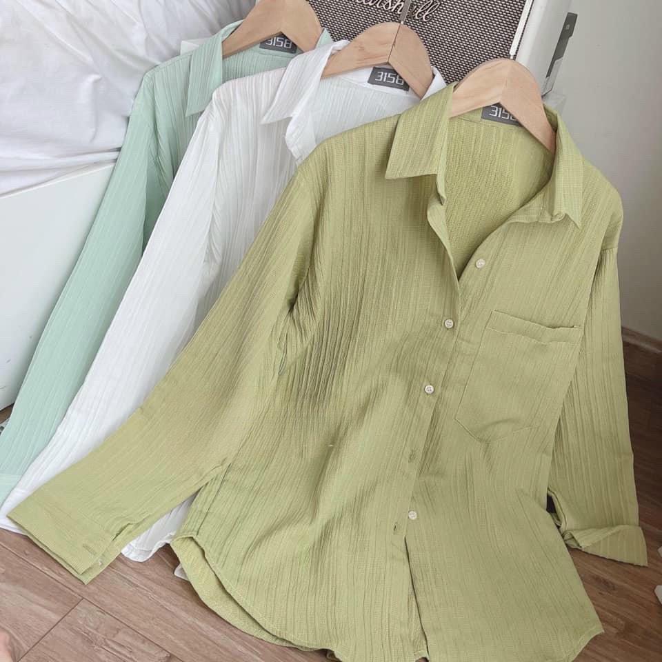 Áo Sơ Mi Nữ Dài Tay Đũi Gân Dáng Công Sở Trơn