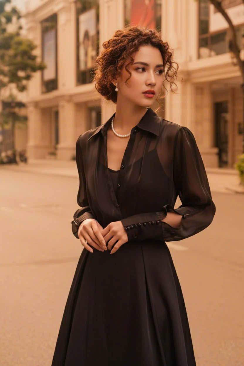 Áo Sơ Mi Tay Dài Xuyên Thấu Organza Huyền Sương Top152