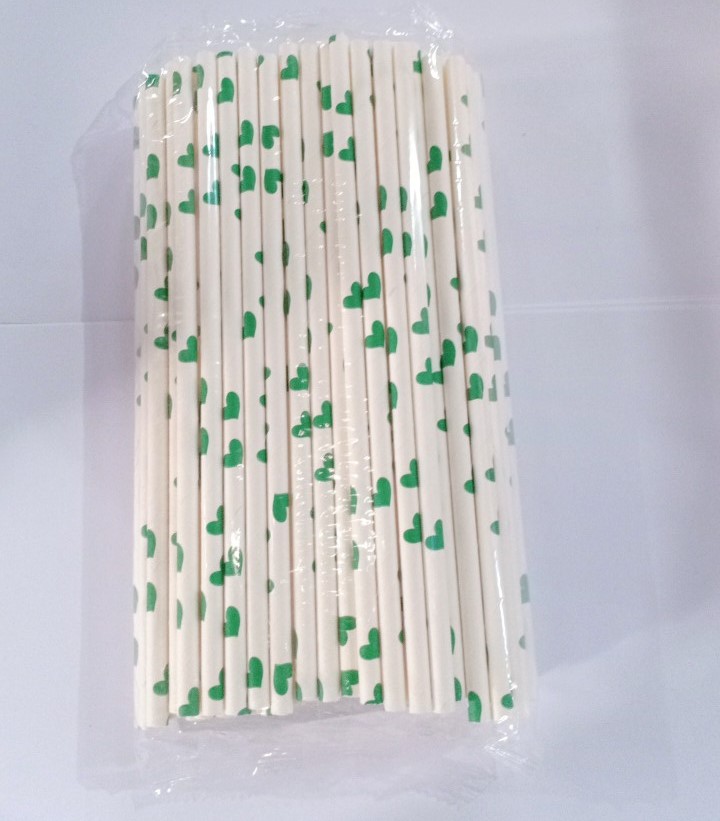 100 ống hút giấy 3 lớp phi 6 x 197mm, họa tiết, party, nhiều màu