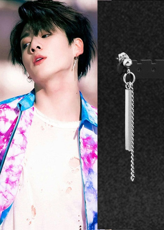 Bông tai unisex idol Jungkook BTS sợi mắt xích mix thanh nhỏ
