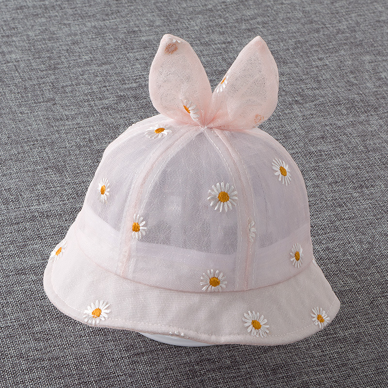 Mũ vành tròn cho bé từ 4 đến 12 tháng có nơ và họa tiết hoa cúc
