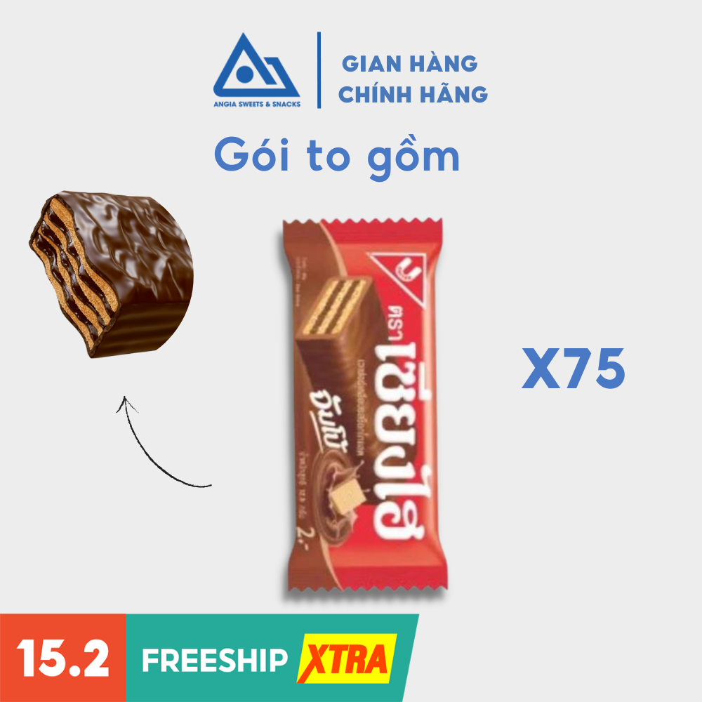 Gói Bánh Xốp phủ kem Sanghai Jumbo ăn vặt vị socola và sữa 450g An Gia Sweets & Snacks