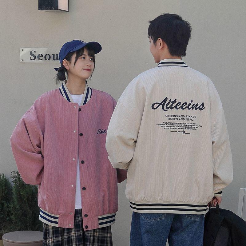 Áo BomBer Nhung Thêu Chữ Phối Kẻ Cao Cấp,Áo Khoác Jacket Nam Nữ Ticker 3 Màu