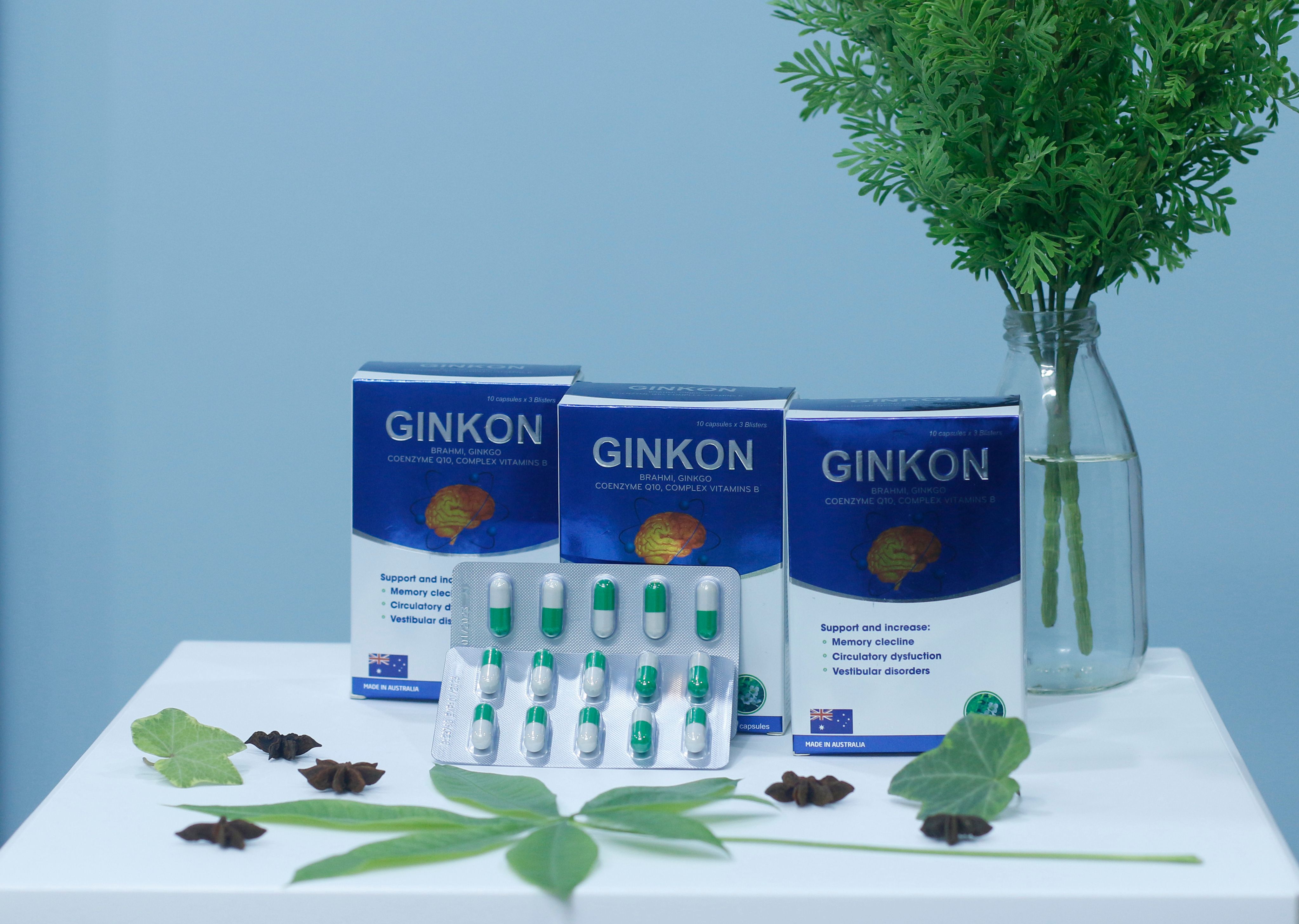COMBO 3 HỘP Bổ não GINKON Úc giảm rối loạn tiền đình, tăng cường lưu thông máu hộp 30 viên/hộp