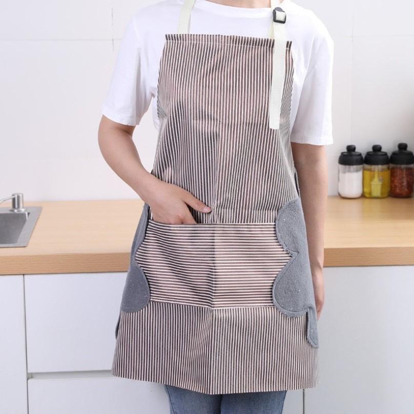 Tạp dề nấu ăn họa tiếc  có khăn lau tay bên hông ,chống thấm nước cao cấp tiện lợi cho nhà bếp thông minh