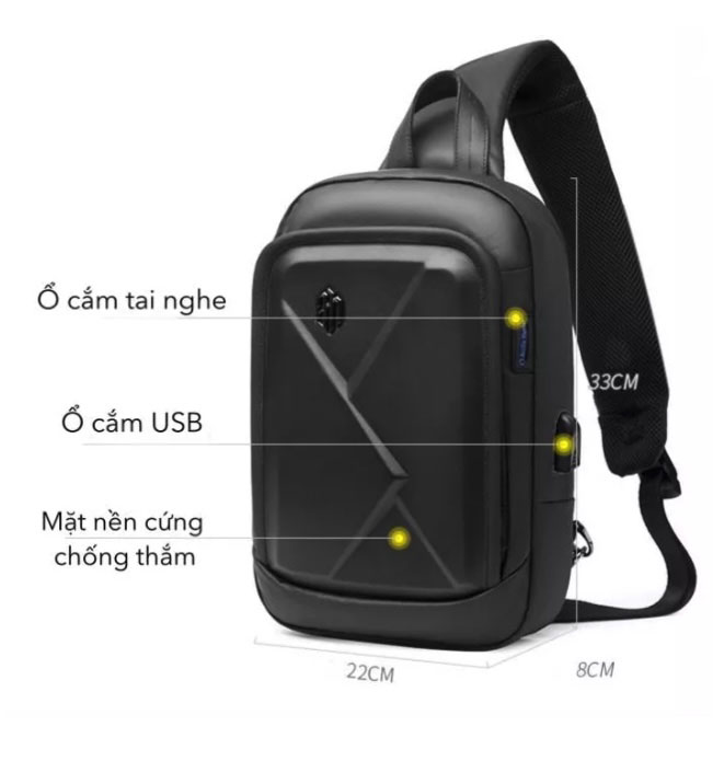 Túi đeo chéo đa năng có cổng tai nghe và cổng usb cho sạc dự phòng Artic Hunter cao cấp