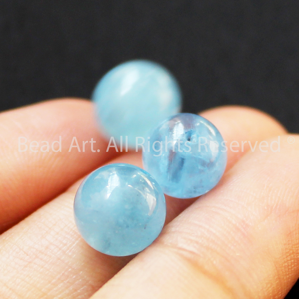 9MM Đá Aquamarine Tự Nhiên Xanh Biển Loại AAA, Hải Lam Ngọc, Đá Phối Vòng Tay Phong Thuỷ, Chuỗi Hạt, Mệnh Thuỷ, Mộc - Bead Art