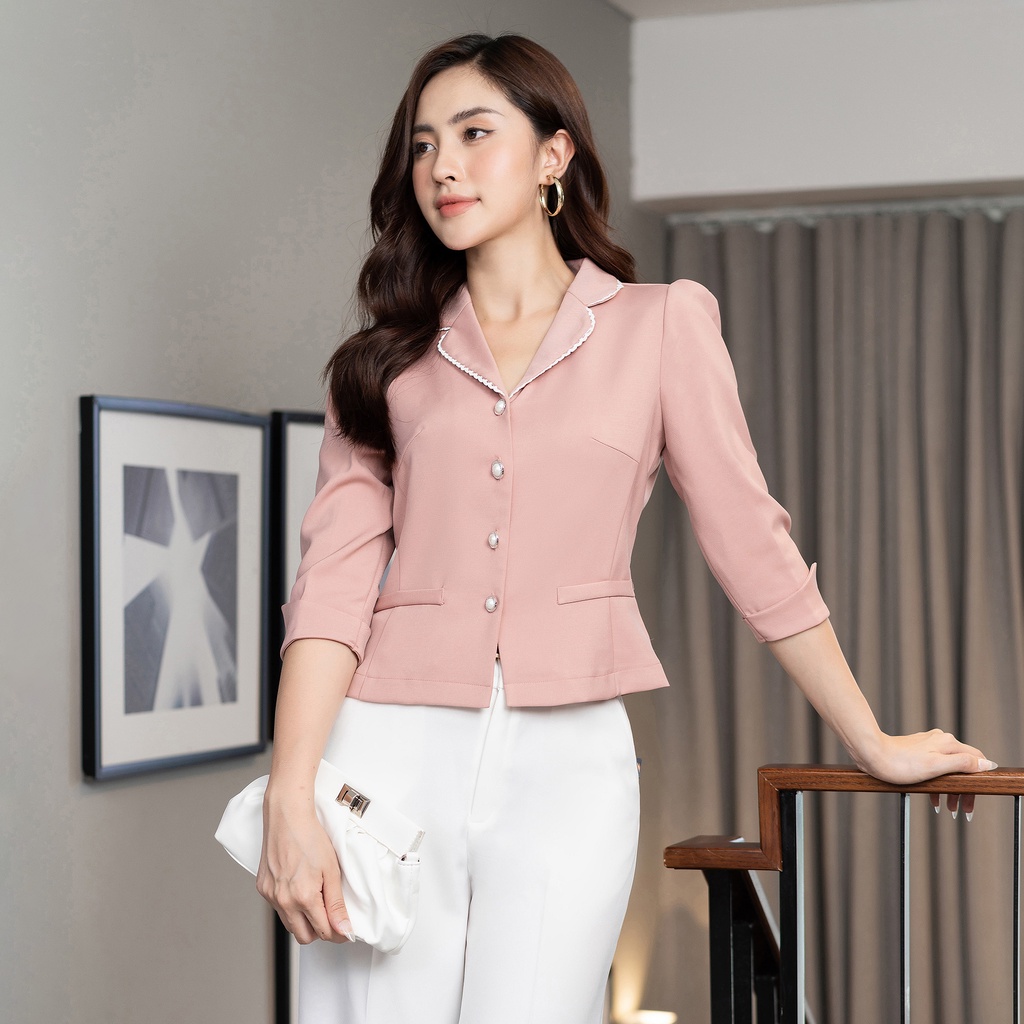 Áo Ký Giả Peplum UK Fashion Thiết Kế Tay Lỡ Cổ Phối Ren, Chất Liệu Nhập Hàn Mềm Mịn NKSM2208001