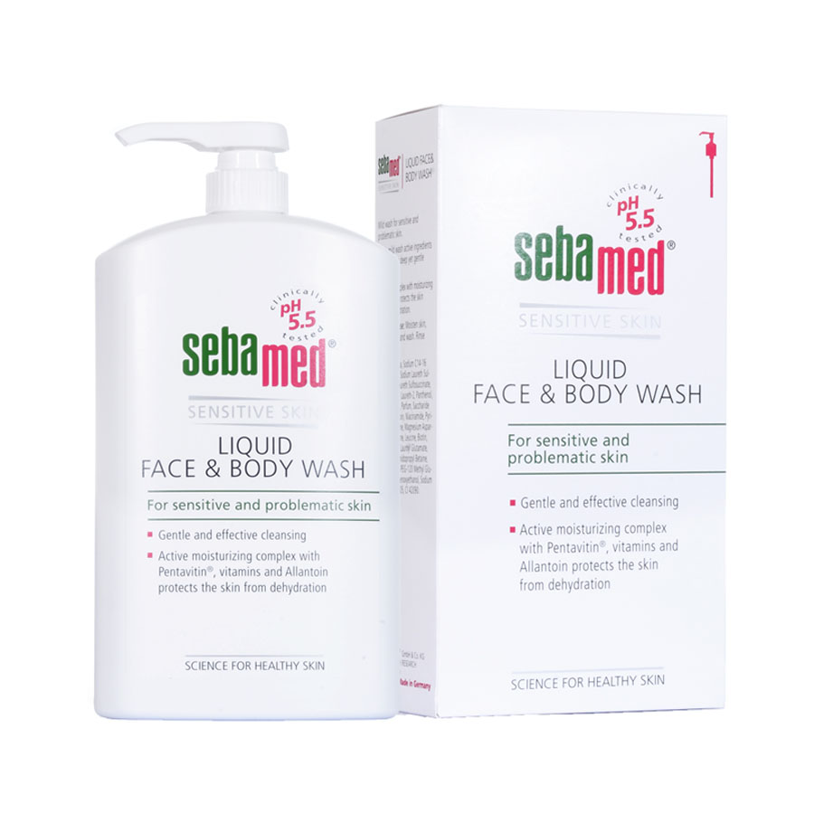 Sữa Rửa Mặt Và Tắm Toàn Thân 2 Trong 1 Cho Da Nhạy Cảm Sebamed Sensitive Skin Liquid Face &amp; Body Wash Ph5.5 Từ Đức Chai 300ml