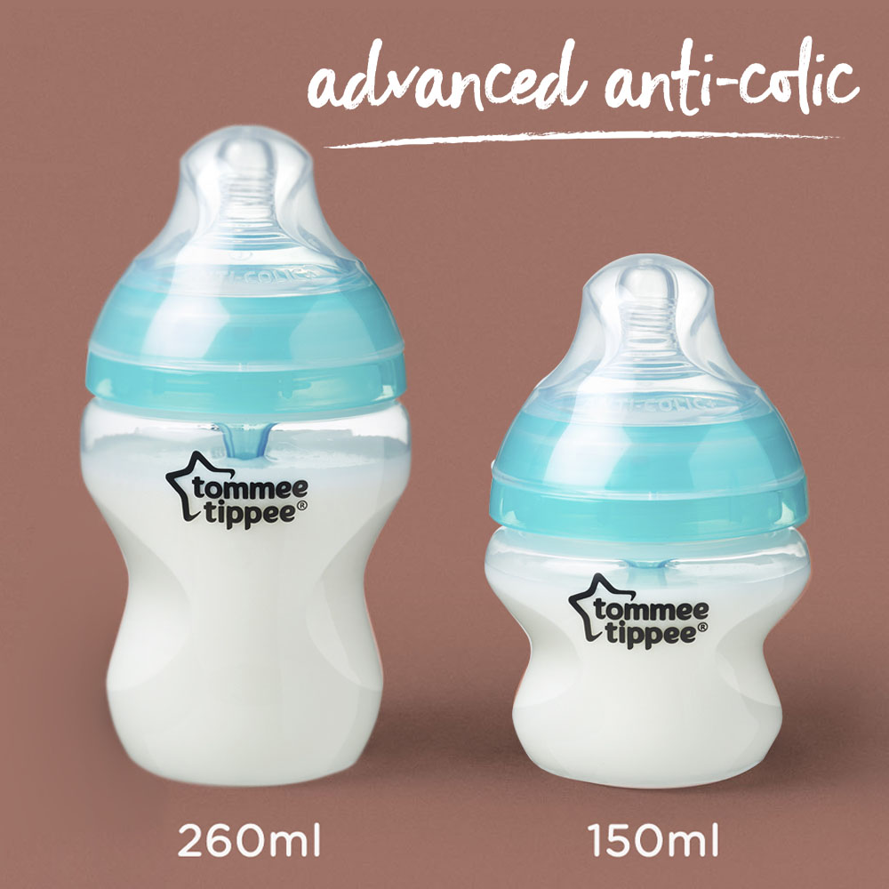 Bình sữa siêu chống đầy hơi kèm báo nhiệt Tommee Tippee Advanced Anti-Colic 260ml, núm ty đi kèm 0-3 tháng
