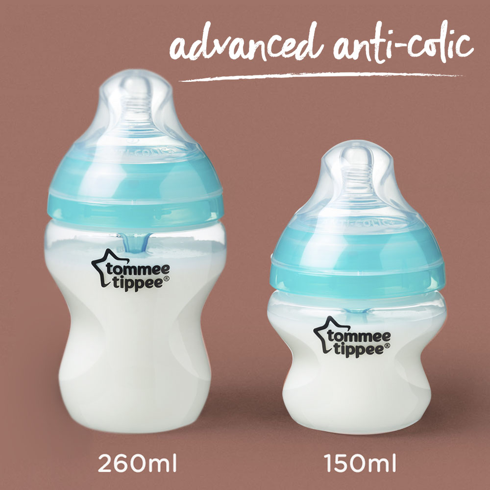 Bình sữa siêu chống đầy hơi kèm báo nhiệt Tommee Tippee Advanced Anti-Colic 150ml, núm ty đi kèm 0-3 tháng