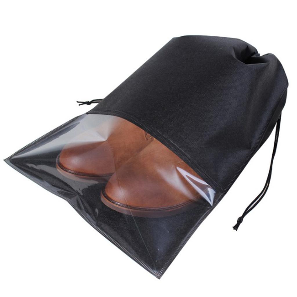 2X 12 Portable Drawstring Pouch Travel Storage Clothes Luggage Shoe Bag Black