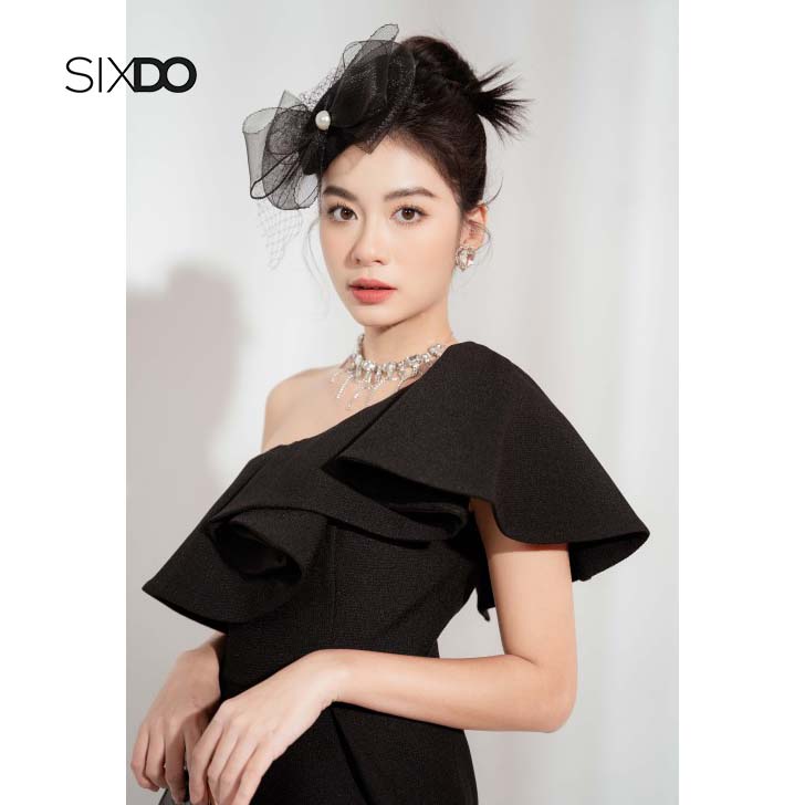 Đầm midi ôm lệch vai sang trọng thời trang SIXDO