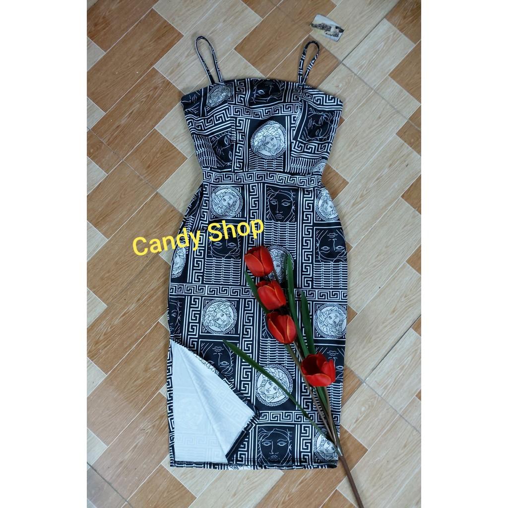 Đầm body 2s xẻ tà họa tiết in chuyển nhiệt kèm Mút