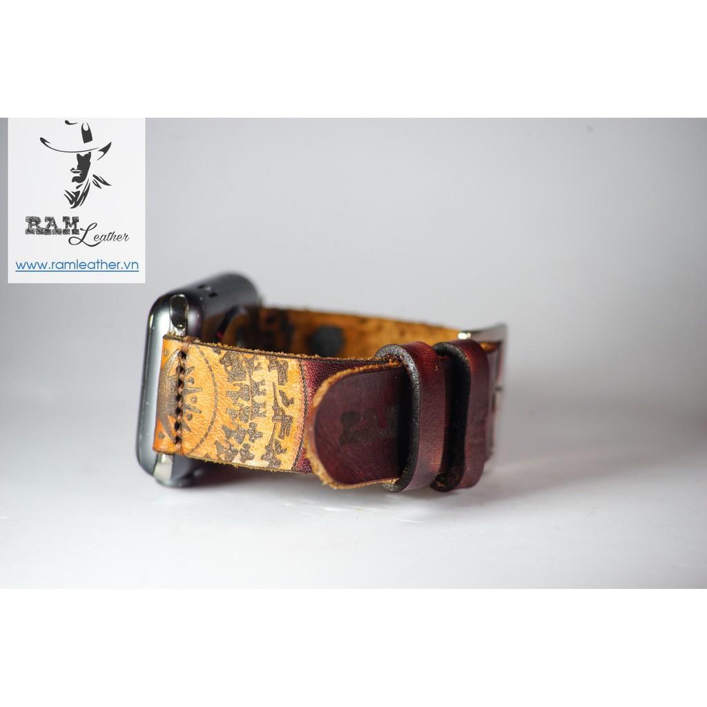DÂY ĐỒNG HỒ DA BÒ VEGTAN Ý NHUỘM THỦ CÔNG MÀU BURGUNDY - RAM TRỐNG ĐỒNG SIMPLE