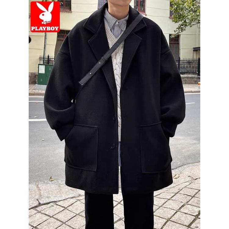 Áo măng tô chất dạ lì túi chéo Áo khoác blazer nam đẹp phối túi chéo mùa đông nam nữ đều mặc phong cách Hàn Quốc