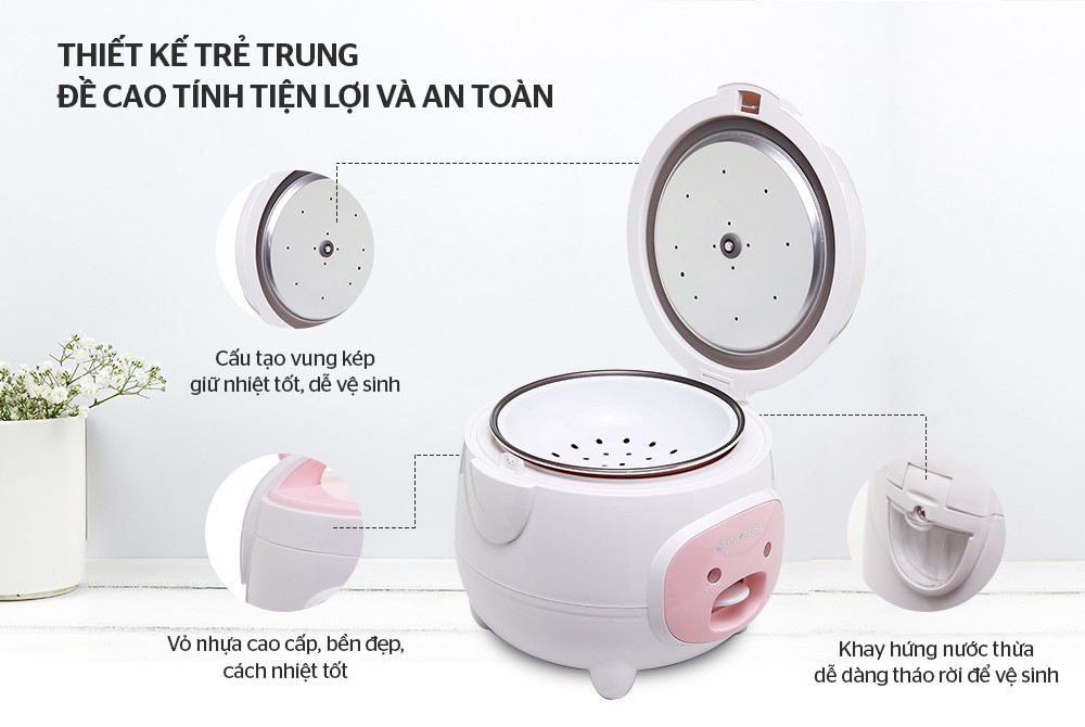 Nồi Cơm Điện Nắp Gài Sunhouse SHD8607W (1.8L) - Hàng chính hãng