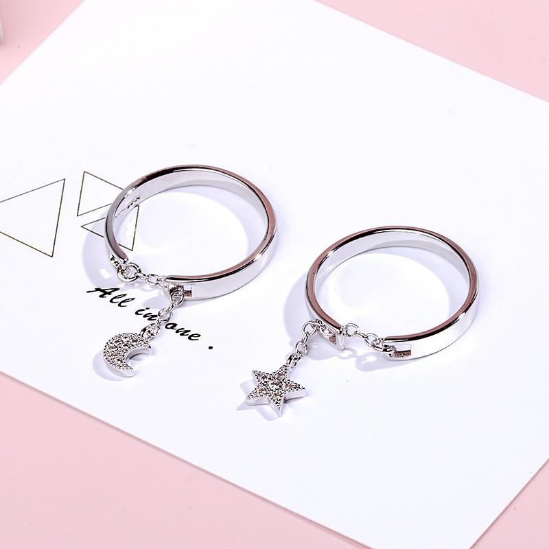 Nhẫn Nữ Mạ Bạc Freesize Trăng Sao Lấp Lánh Siêu Xinh