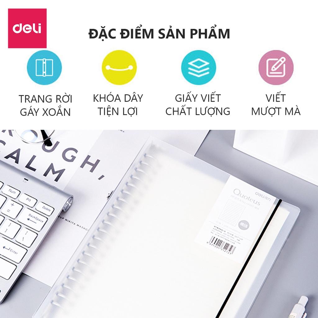 Combo sổ còng sắt và lõi giấy A5 Deli file nhựa có kèm dây rút- 240 trang - 120 tờ - Lõi ô vuông/kẻ ngang