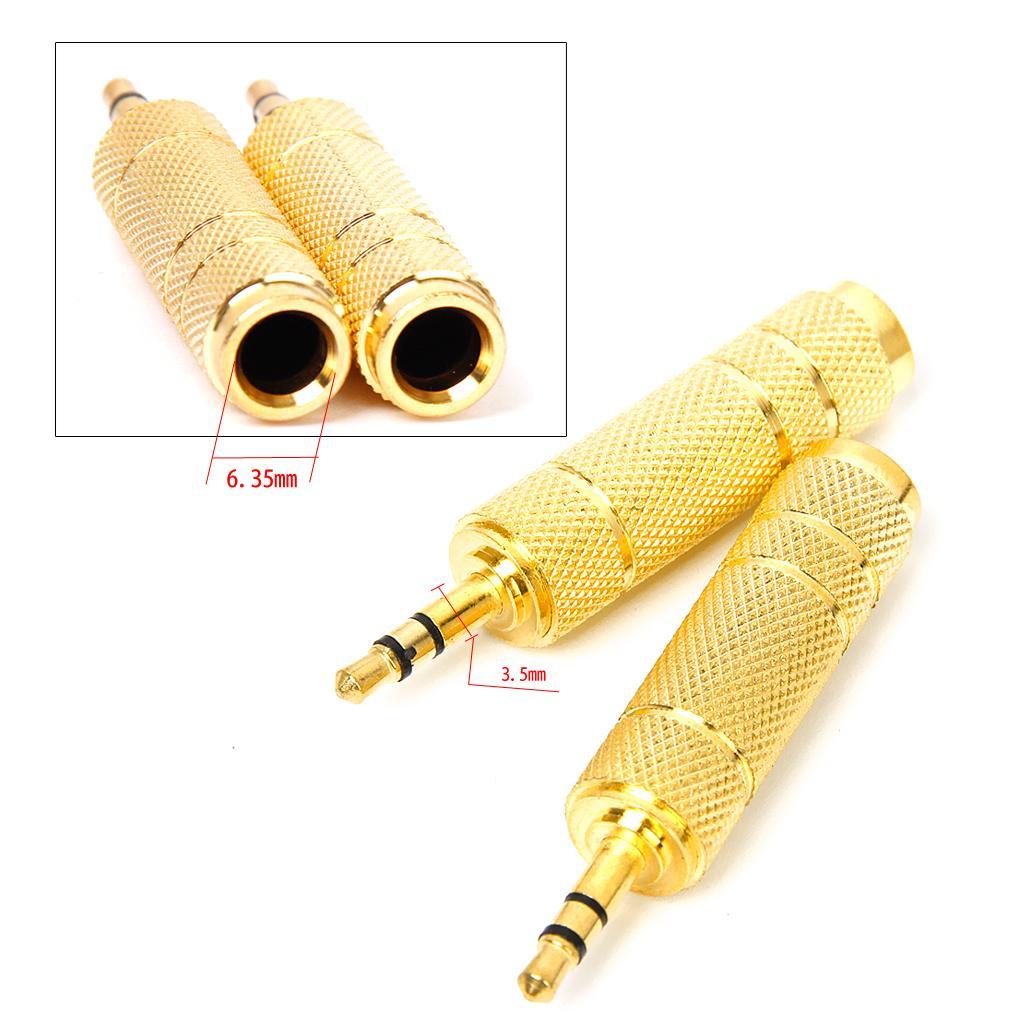 2x 3.5mm Male Plug to 6.35mm Female  Stereo Audio PC MP3 Adapter Golden