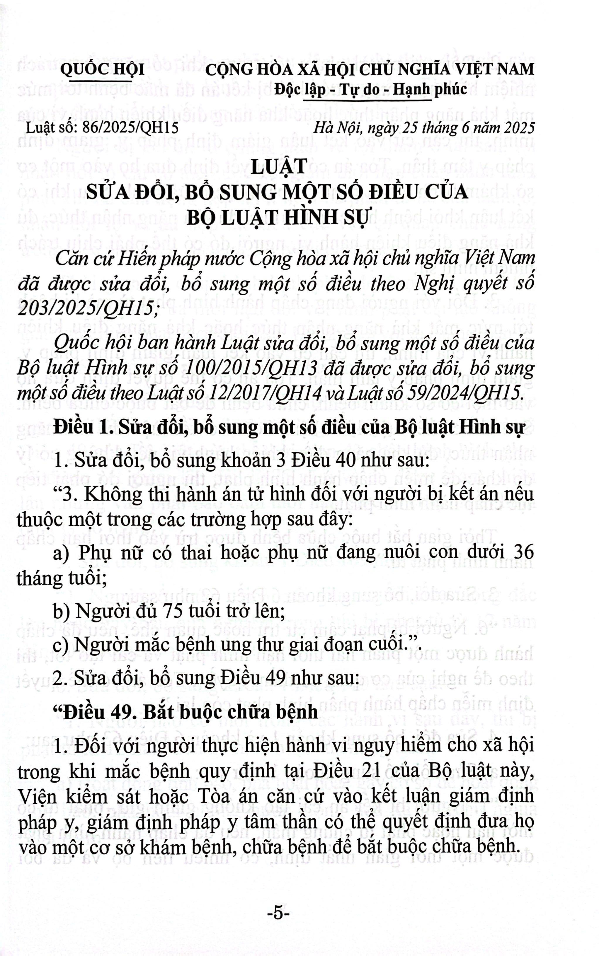 Sách - Luật Sửa Đổi, Bổ Sung Một Số Điều Của Bộ Luật Hình Sự Năm 2025