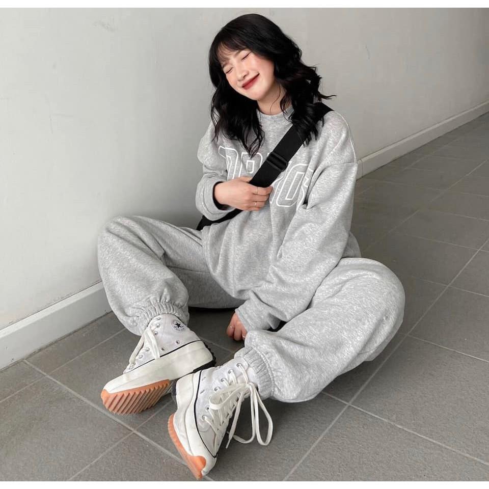 Set quần Jogger nữ ống rộng + Áo nỉ Cosmos - Ba màu Trắng/ Đen/ Ghi xám - Vải len tăm Oversize - Vitalita.cloth