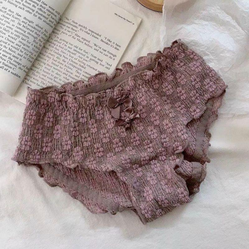 QUẦN LÓT COTTON BÈO NHÚN HỌA TIẾT HOA ĐÍNH 2 NƠ