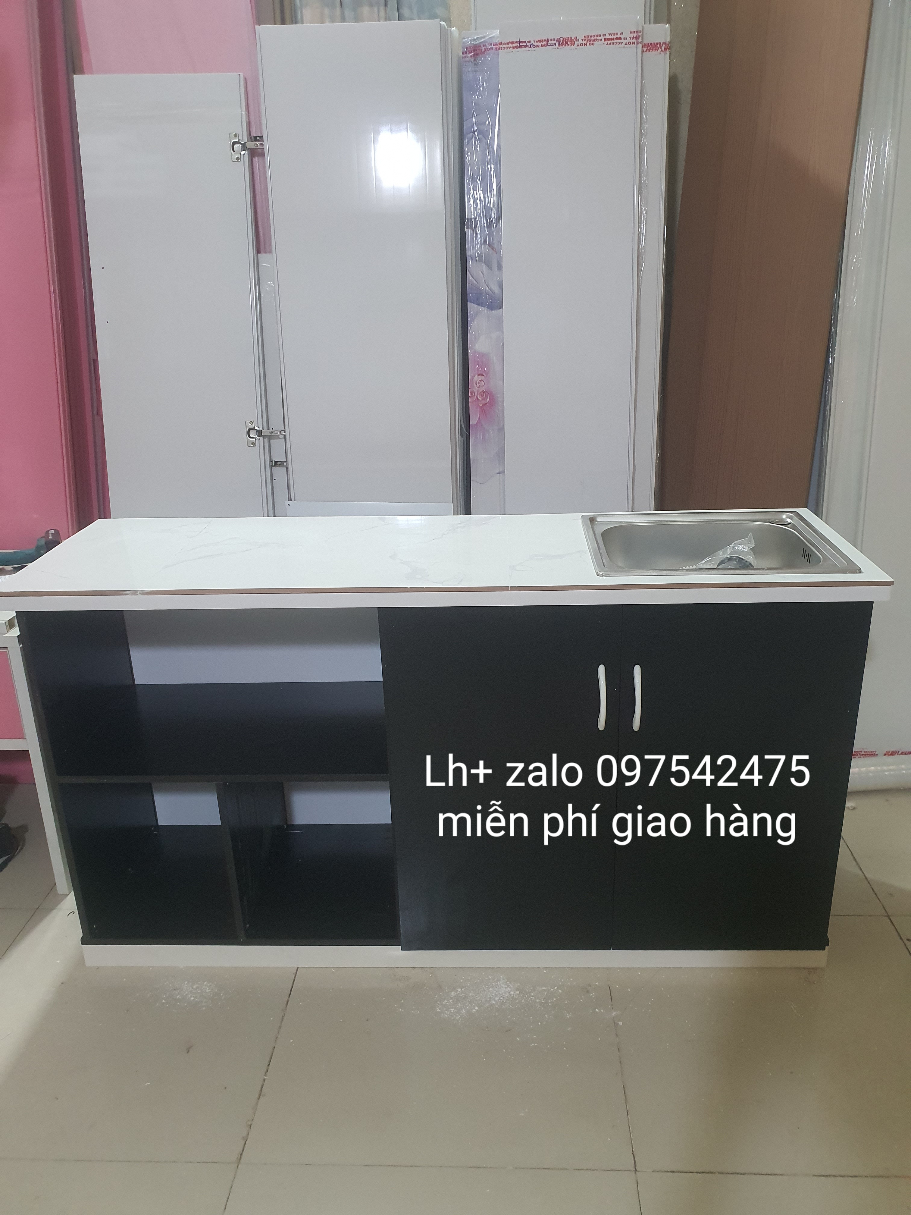 Tủ bếp mini sẵn bồn mặt gạch