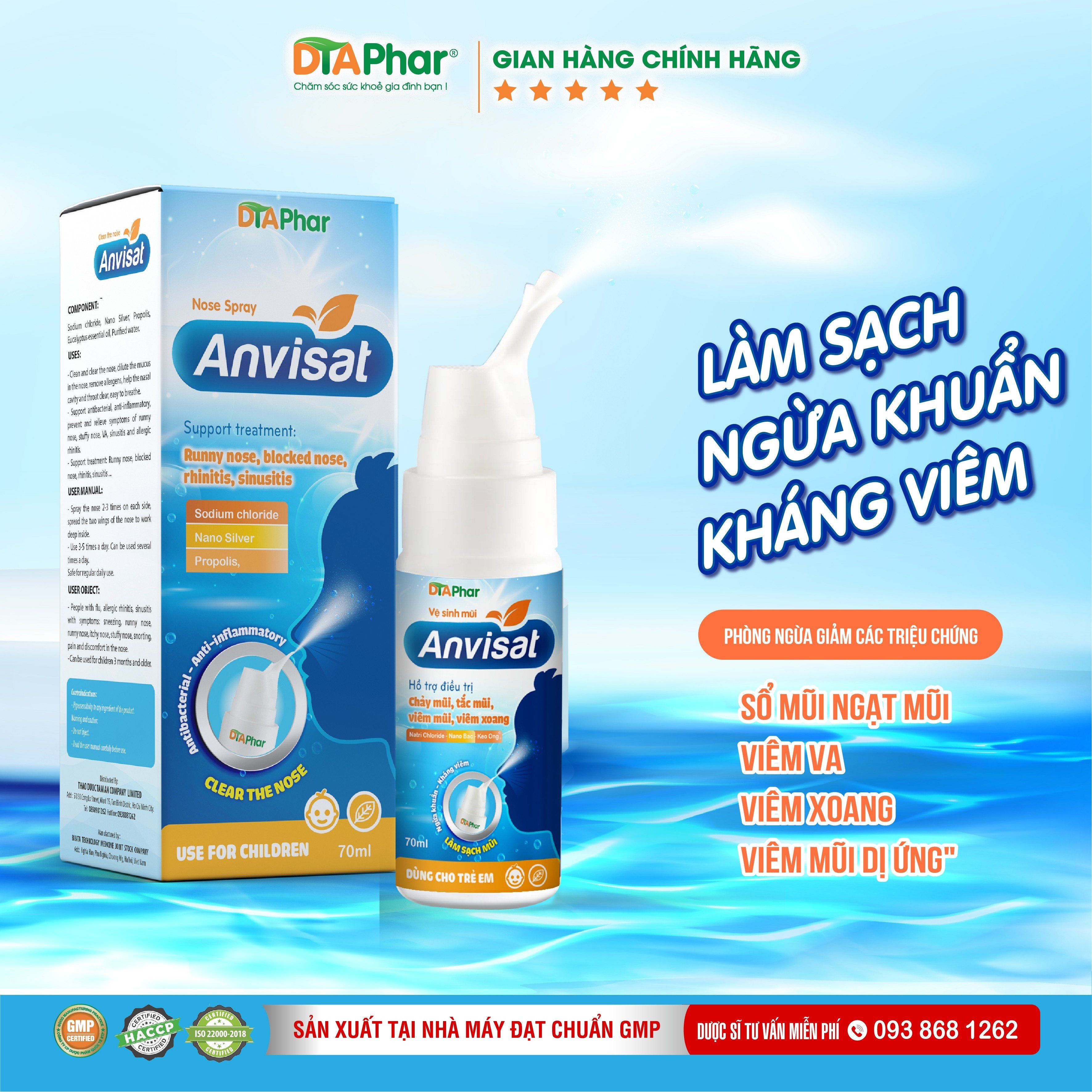 Rửa mũi Anvisat Hỗ trợ làm sạch mũi cho trẻ em Chai 100ml Tâm An Pharma