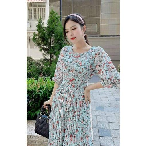 ĐẦM XOÈ VOAN HOA CHÂN VÁY DẬP LY TAY LỠ