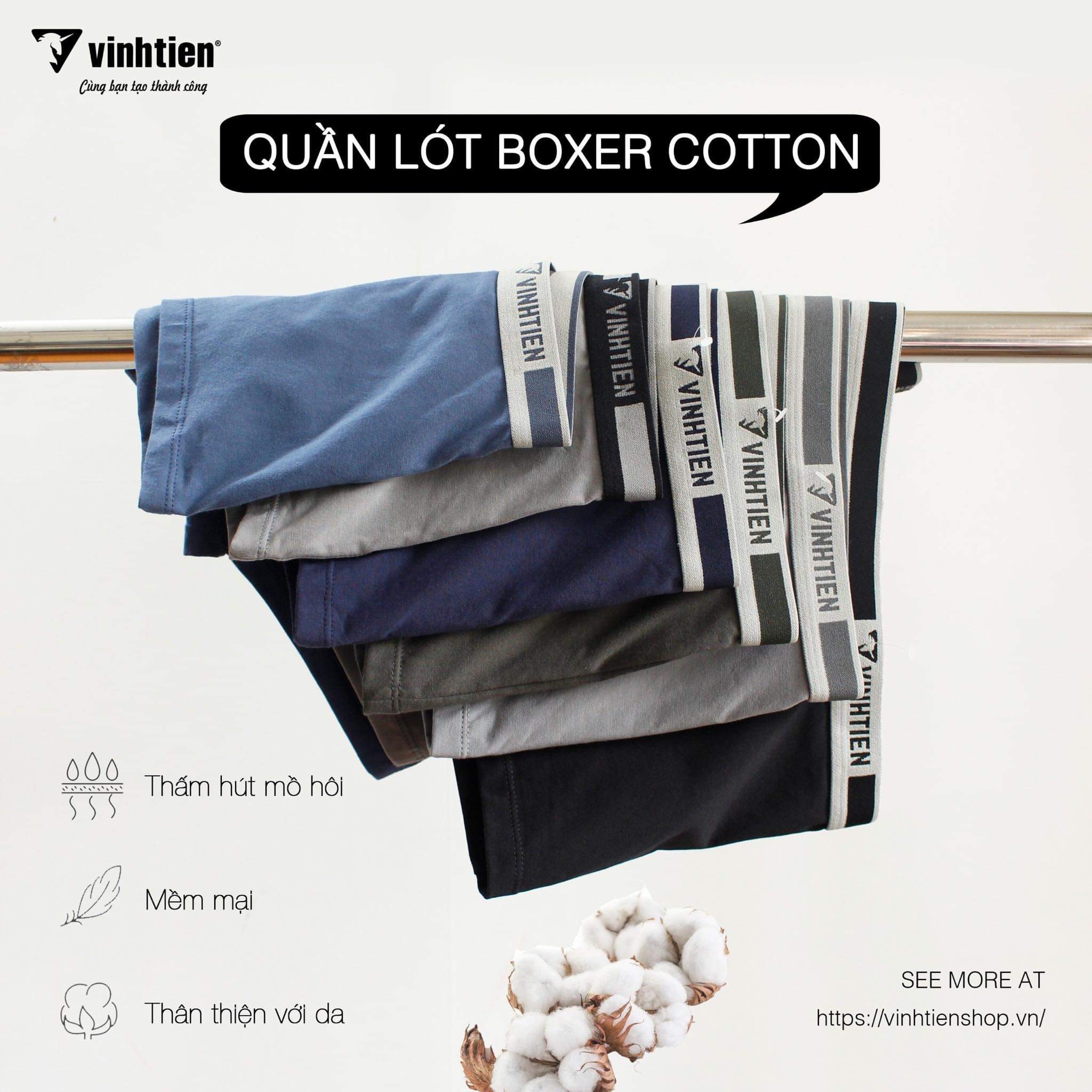 Combo 10 Quần Lót Boxer Nam Cotton Vĩnh Tiến - Nhiều Màu