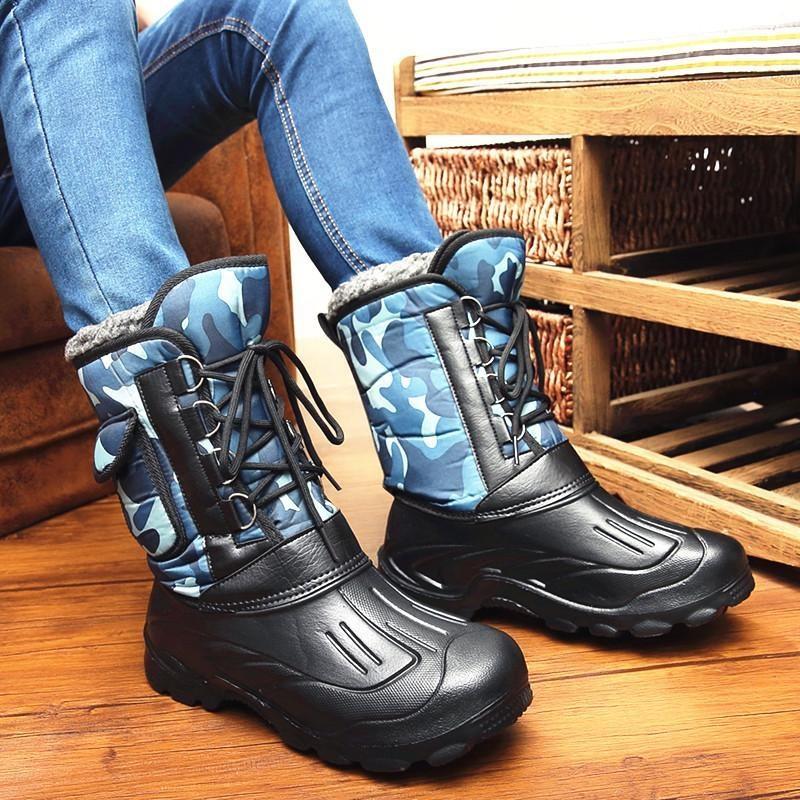 Mùa Đông Ngoài Trời Săn Bắn Câu Cá Nhiệt Chống Thấm Nước Cao Giày Nam Leo Núi Thể Thao Siêu Nhẹ Dày Nỉ Ấm Chống Trơn Trượt Ủng Color: 4 Shoe Size: 9.5