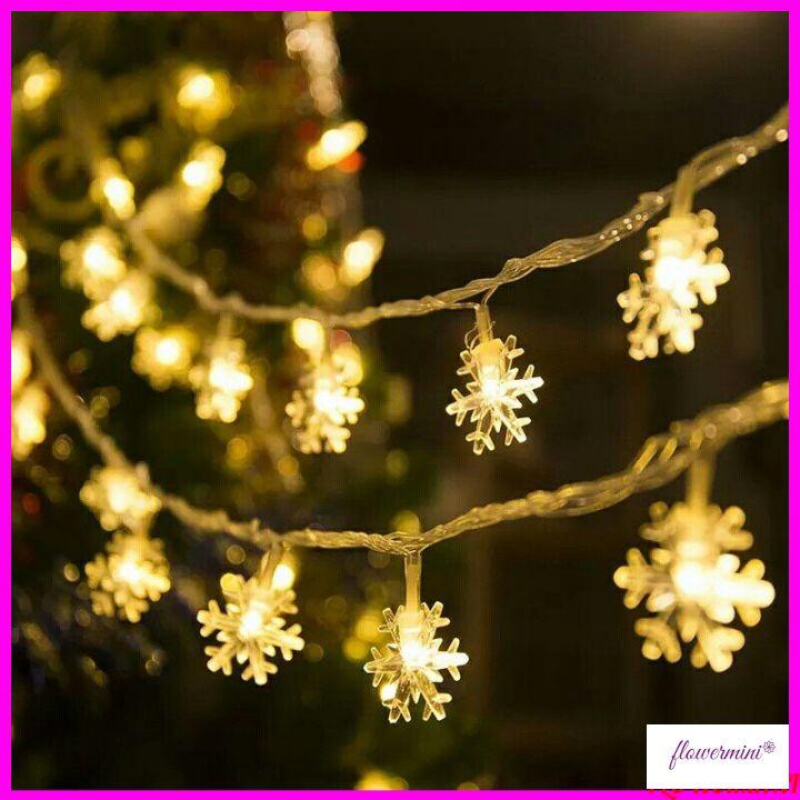 Dây đèn bông hoa tuyết trang trí giáng sinh, treo cây thông noel dài 6m bóng đèn led decor nội thất độc đáo Flowermini