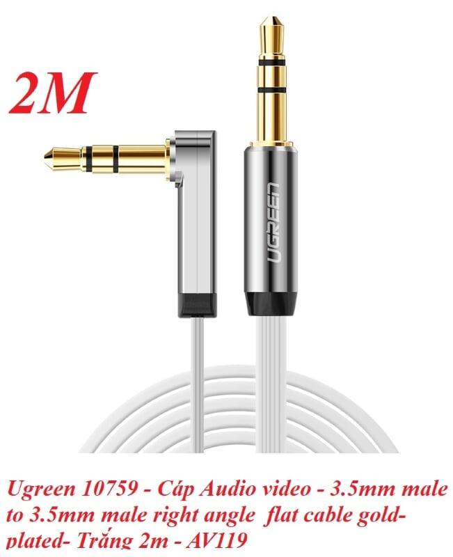 Ugreen UG10759AV119TK 2M màu Trắng Cáp âm thanh 2 đầu 3.5mm dương đầu vuông góc mạ vàng - HÀNG CHÍNH HÃNG