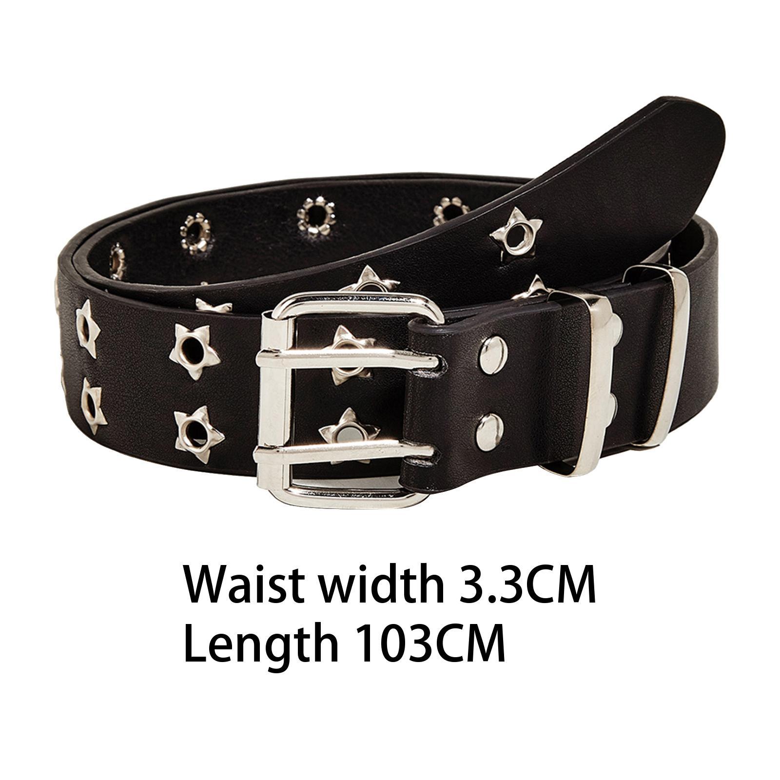 Fashion Women Leather Belt Double Grommet Belt Metal Buckle Gothic Punk Belt Adjustable