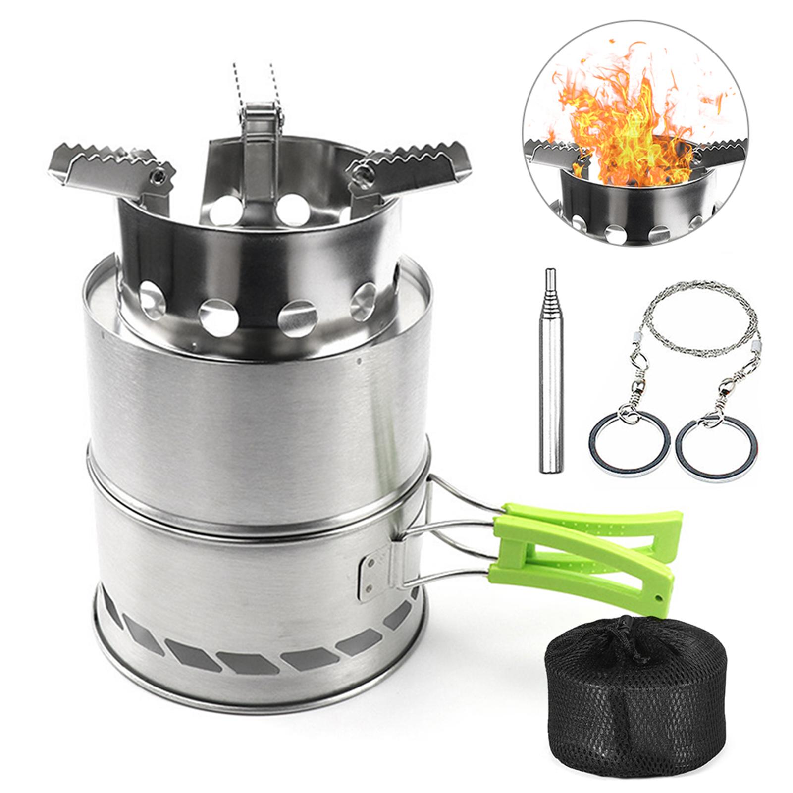 Bếp đốt gỗ với tay cầm có thể gập lại và bộ dụng cụ cưa bằng tay kèm ống thổi lửa