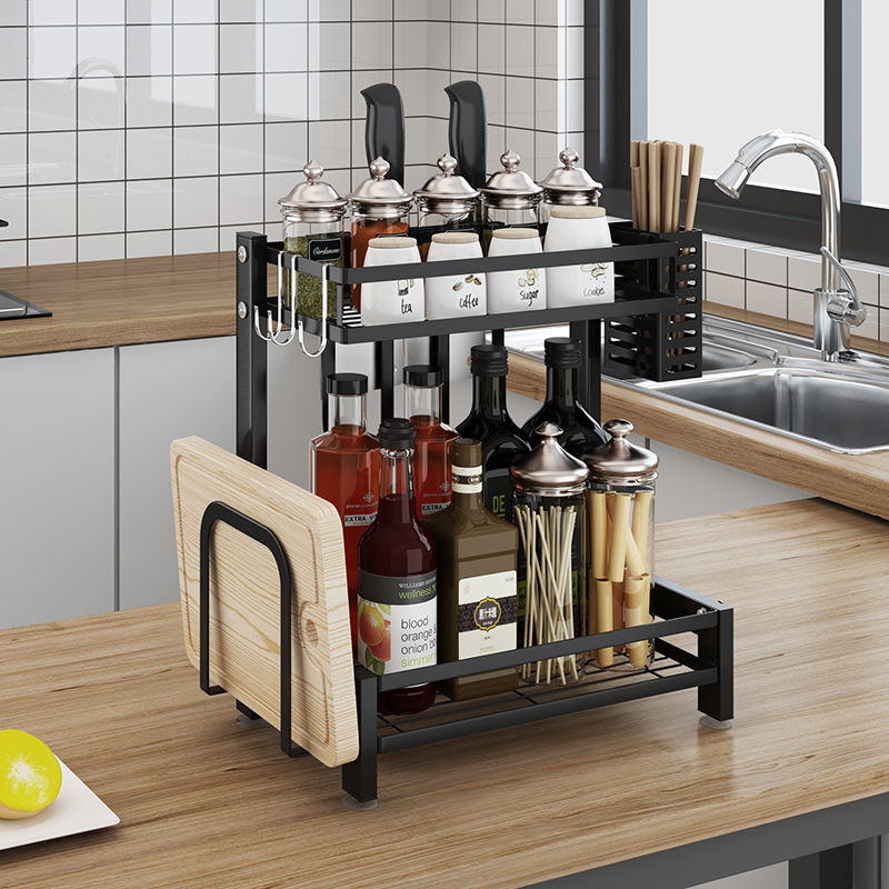 Khay Kệ Đựng Gia Vị Nhà Bếp - INOX Đen