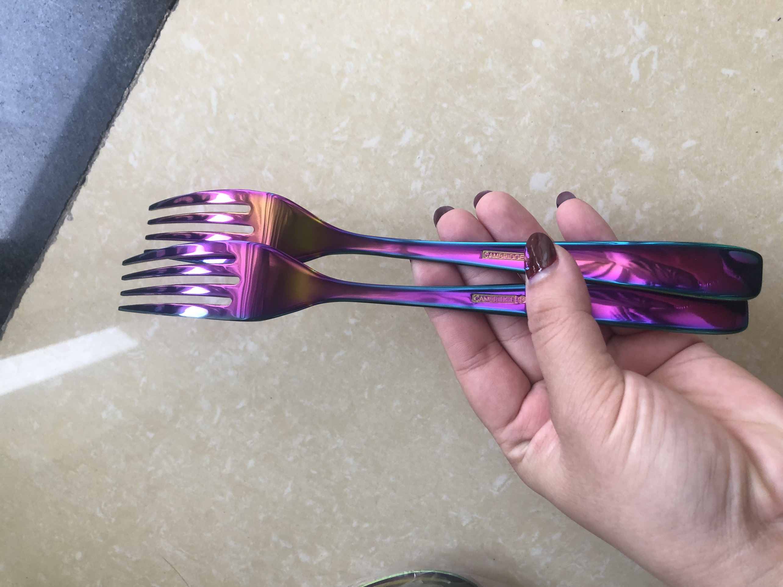 Dĩa inox ,Nĩa inox 304 ăn bít tết cao cấp, sang trọng, tinh tế cầu vòng màu sắc