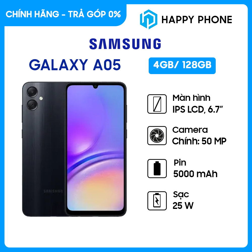 Điện thoại Samsung Galaxy A05 (4GB/128GB) - Hàng chính hãng - ĐÃ KÍCH HOẠT BẢO HÀNH ĐIỆN TỬ