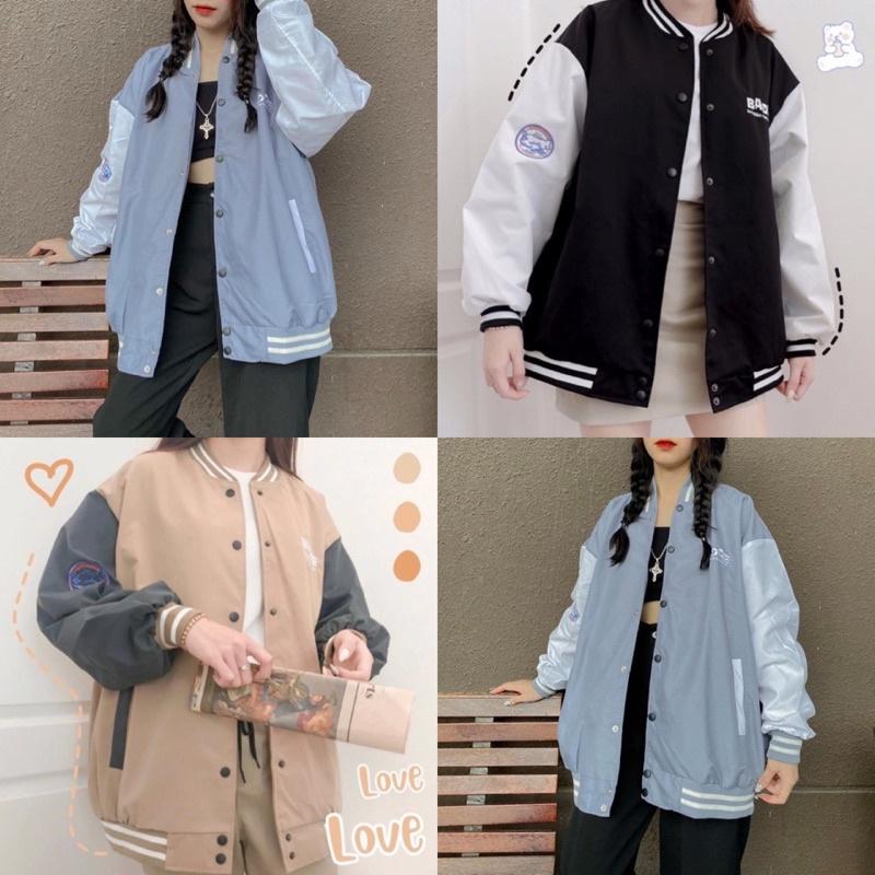 Áo khoác dù BOMBER BADGE form rộng Ulzang màu XANH/ĐEN/TAN /Nam nữ unisex ️ Jaystoree ️