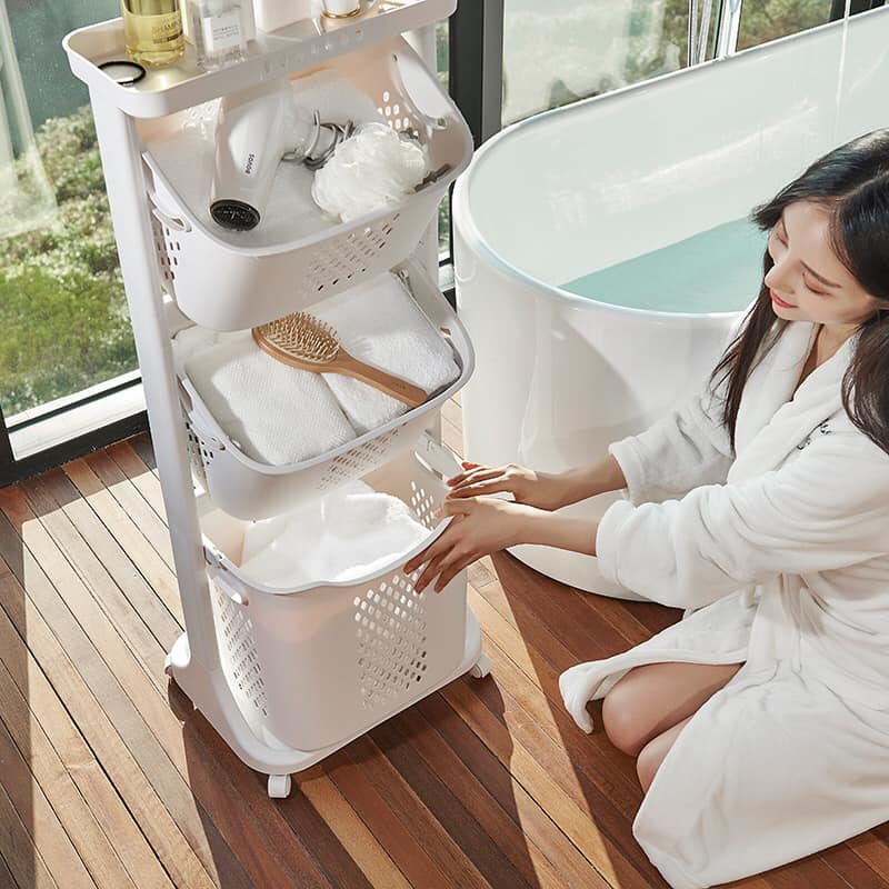 Kệ 4 tầng đựng đồ dùng cho bé, quần áo, khăn, tả, sữa - đựng đồ nhà bếp, nhà tắm có bánh xe