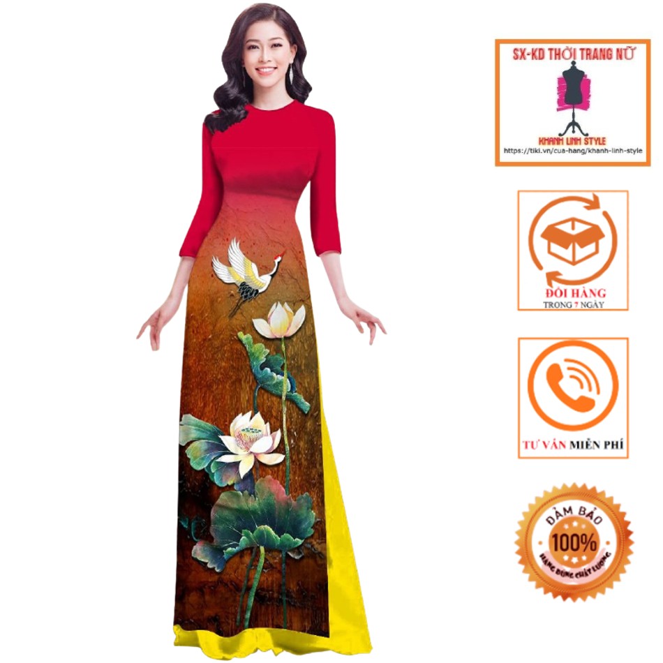 Áo dài in 4D hoa Sen hạc - AD 11