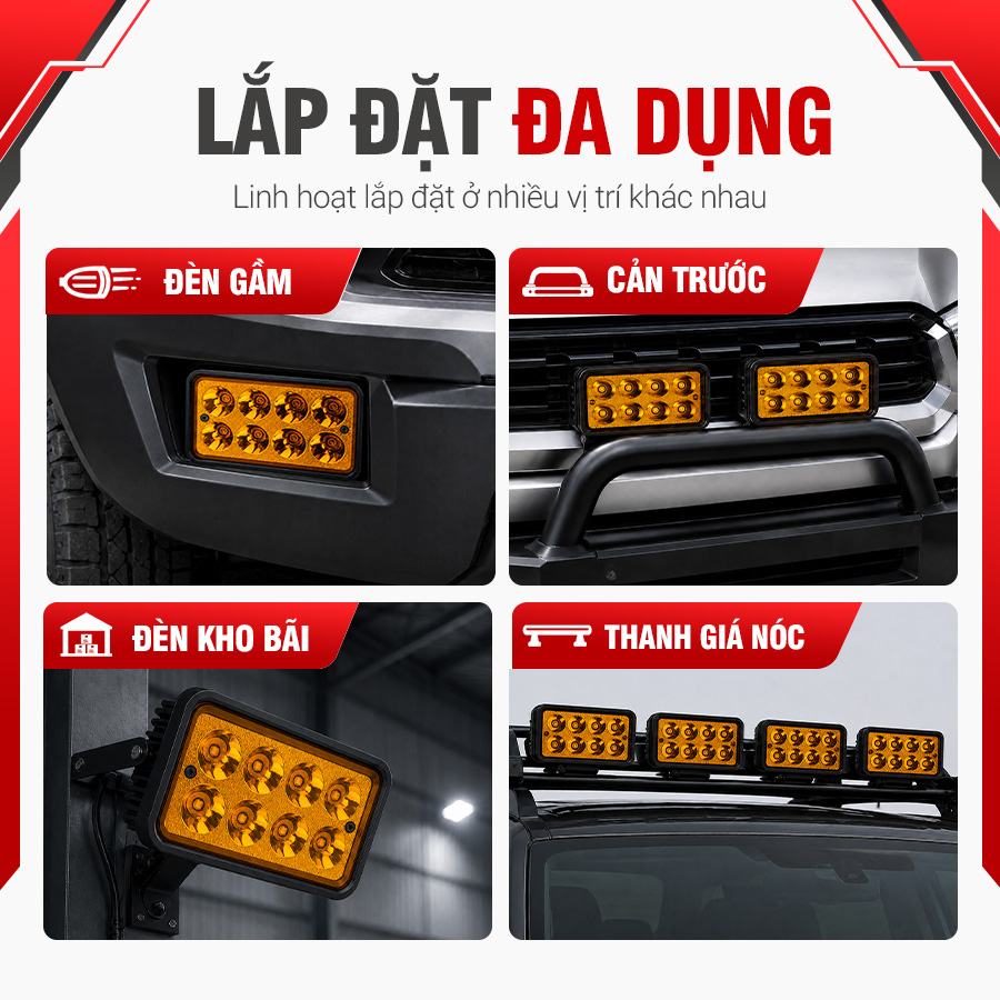 Đèn LED Trợ Sáng Bảng Chữ Nhật Viair 8 Bóng Vàng 12-30V (99x152mm)
