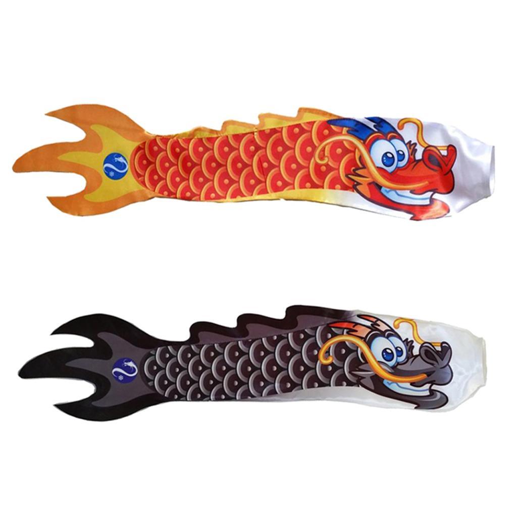 2x Chinese Dragon Flag Windsock Carp Streamer Garden Hanging Decor Red Black